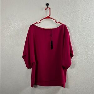 T Tahari XL Zipper Sleeve Tunic Blouse Purple Short Dolman Sleeve Hi Lo Hem